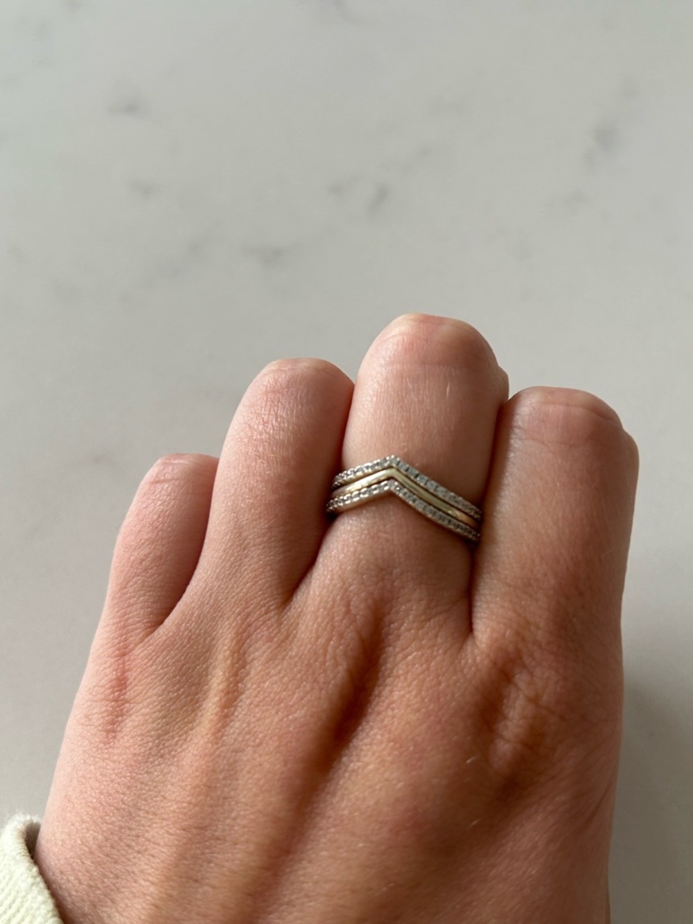 Pandora Silver Sparkling and polished wishbone Ring Set - Picture 3 of 6
